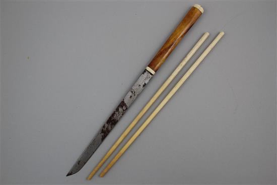 A Korean bone and tortoiseshell eating set, 19th century, 28cm